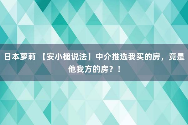 日本萝莉 【安小槌说法】中介推选我买的房，竟是他我方的房？！