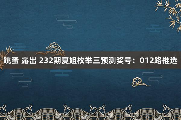 跳蛋 露出 232期夏姐枚举三预测奖号：012路推选